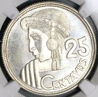 1951 NGC MS 63 Guatemala 25 Centavos Maya Girl 11k RARE Silver Coin (23051601C)