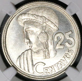 1951 NGC MS 63 Guatemala 25 Centavos Maya Girl 11k RARE Silver Coin (23051601C)