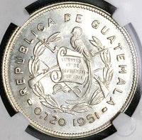 1951 NGC MS 63 Guatemala 25 Centavos Maya Girl 11k RARE Silver Coin (23051601C)