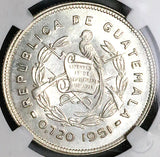 1951 NGC MS 63 Guatemala 25 Centavos Maya Girl 11k RARE Silver Coin (23051601C)