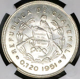 1951 NGC MS 63 Guatemala 25 Centavos Maya Girl 11k RARE Silver Coin (23051601C)