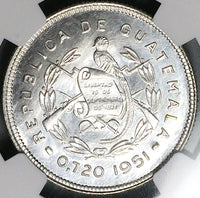 1951 NGC MS 66 Guatemala 25 Centavos Maya Girl Rare 11k Silver Coin POP 3/0 (25072302C)