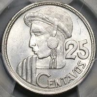 1956 PCGS MS 64 Guatemala 25 Centavos Maya Girl Mint State Silver Coin (25040502C)