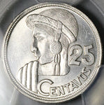 1956 PCGS MS 64 Guatemala 25 Centavos Maya Girl Mint State Silver Coin (25040502C)