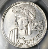 1956 PCGS MS 64 Guatemala 25 Centavos Maya Girl Mint State Silver Coin (25040502C)