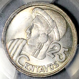 1956 PCGS MS 66 Guatemala 25 Centavos Maya Girl GEM Mint State Silver Coin (26081401C)