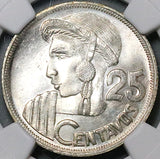 1959 NGC MS 64 Guatemala 25 Centavos Maya Girl Mint State Silver Coin (23110602C)