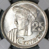 1959 NGC MS 64 Guatemala 25 Centavos Maya Girl Mint State Silver Coin (23110602C)
