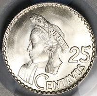1963 PCGS MS 67 Guatemala 25 Centavos Maya Girl Gem Mint State Silver Coin (25032401D)
