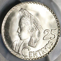 1963 PCGS MS 67 Guatemala 25 Centavos Maya Girl Gem Mint State Silver Coin (25032401D)