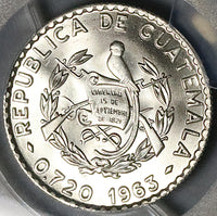 1963 PCGS MS 67 Guatemala 25 Centavos Maya Girl Gem Mint State Silver Coin (25032401D)