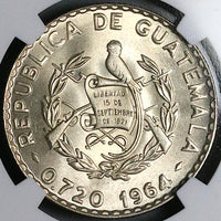 1964 NGC MS 64+ Guatemala 25 Centavos Maya Girl Gem Mint State Coin (25061803C)