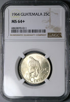 1964 NGC MS 64+ Guatemala 25 Centavos Maya Girl Gem Mint State Coin (25061803C)