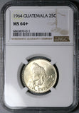1964 NGC MS 64+ Guatemala 25 Centavos Maya Girl Gem Mint State Coin (25061803C)