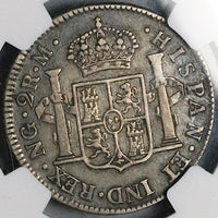 1802 NGC VF 30 Guatemala 2 Reales Colonial Spain Charles III Silver Coin (25091401C)