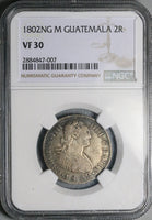 1802 NGC VF 30 Guatemala 2 Reales Colonial Spain Charles III Silver Coin (25091401C)