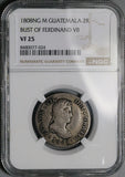 1808 NGC VF 25 Guatemala 2 Reales Colonial Spain Ferdinand VII Silver Coin (26052403C)