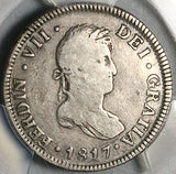 1817-NG PCGS F 15 Guatemala 2 Reales Colonial Spain Ferdinand VII Silver Coin (26012203C)