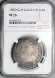 1805 NGC VF 20 Guatemala 4 Reales Charles IV Spain Colonial Silver Coin POP 1/2 (26022101C)