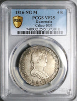 1816 PCGS VF 25 Guatemala 4 Reales Colonial Spain Ferdinand VII Silver Coin POP 1/3 (25050601R)