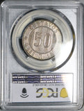 1870 PCGS UNC Guatemala 50 Centavos Sun Volcanoes Silver Coin (26070301D)