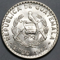 1963 Guatemala 50 Centavos BU White Nun Orchid Flower Silver Coin (23081602R)