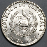 1963 Guatemala 50 Centavos BU White Nun Orchid Flower Silver Coin (23081602R)