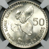 1963 NGC MS 64 Guatemala 50 Centavos White Nun Orchid Flower Silver Coin (23092201C)