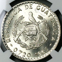 1963 NGC MS 64 Guatemala 50 Centavos White Nun Orchid Flower Silver Coin (23092201C)
