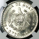1963 NGC MS 64 Guatemala 50 Centavos White Nun Orchid Flower Silver Coin (23092201C)