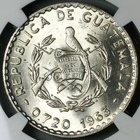 1963 NGC MS 64 Guatemala 50 Centavos White Nun Orchid Flower Silver Coin (23092201C)
