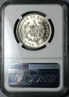 1963 NGC MS 64 Guatemala 50 Centavos White Nun Orchid Flower Silver Coin (23092201C)