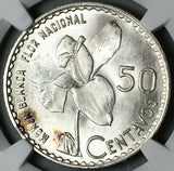 1963 NGC MS 65 Guatemala 50 Centavos White Nun Orchid Flower Silver Coin (23092202C)
