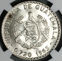 1963 NGC MS 65 Guatemala 50 Centavos White Nun Orchid Flower Silver Coin (23092202C)