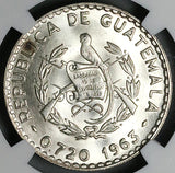 1963 NGC MS 65 Guatemala 50 Centavos White Nun Orchid Flower Silver Coin (23092202C)
