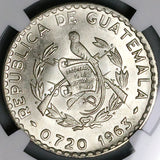 1963 NGC MS 66 Guatemala 50 Centavos White Nun Orchid Silver Coin (24092401C)