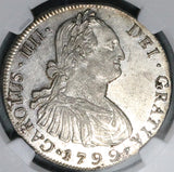 1799 NGC AU 58 Guatemala 8 Reales Spain Colonial Charles IV Silver Coin POP 3/1 (26080201C)