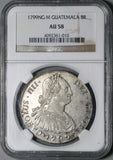 1799 NGC AU 58 Guatemala 8 Reales Spain Colonial Charles IV Silver Coin POP 3/1 (26080201C)