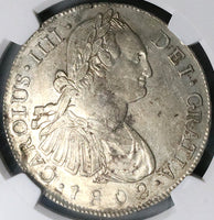 1802 NGC AU Guatemala 8 Reales Spain Colonial Charles IV Silver Coin (23091101C)