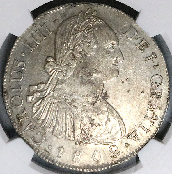 1802 NGC AU Guatemala 8 Reales Spain Colonial Charles IV Silver Coin (23091101C)