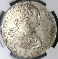 1802 NGC AU Guatemala 8 Reales Spain Colonial Charles IV Silver Coin (23091101C)