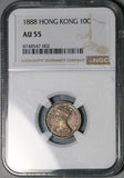 1888 NGC AU 55 Hong Kong 10 Cents Victoria Britain Empire Silver Coin (26062302C)