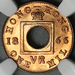 1866 NGC MS 66 RB Hong Kong 1 Mil Victoria Britain Empire Gem Coin (25072301C)
