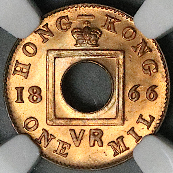 1866 NGC MS 66 RB Hong Kong 1 Mil Victoria Britain Empire Gem Coin (25072301C)