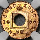 1866 NGC MS 65 RD Hong Kong 1 Mil Victoria Britain Empire RED Gem Coin (25101701C)