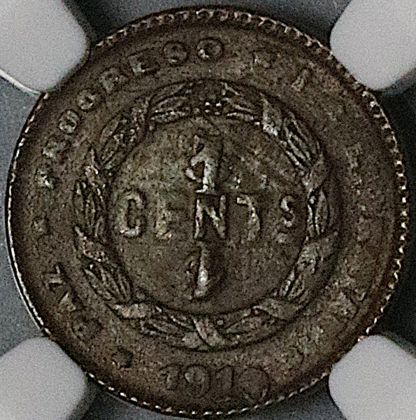 1910 NGC MS 62 Honduras 1 Centavo Mule with 5 Centavos and 1/2 Centavo Coin KM 67 (23090402D)