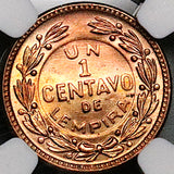 1957 NGC MS 66 RD Honduras 1 Centavo de Lempira Red Coin (24012102C)