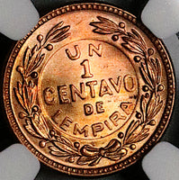 1957 NGC MS 66 RD Honduras 1 Centavo de Lempira Red Coin (24012102C)