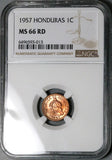 1957 NGC MS 66 RD Honduras 1 Centavo de Lempira Red Coin (24012102C)