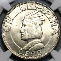 1937 NGC MS 62 Honduras 1 Lempira Chieftain Silver Coin (23082004D)